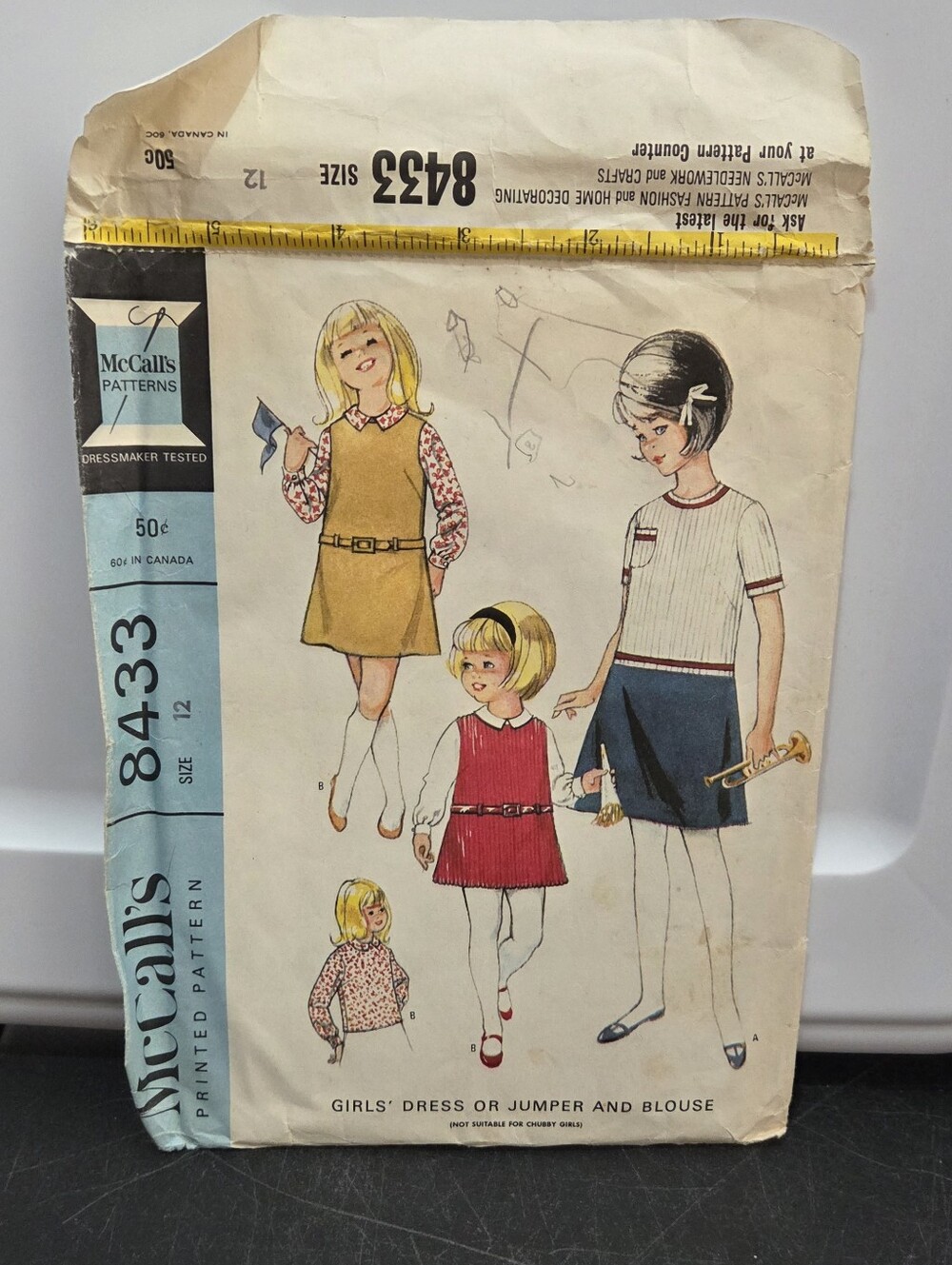 McCall's 8433 Girls Size 12 Vintage Sewing Pattern Jacket Top & Skirt Vtg 1960s